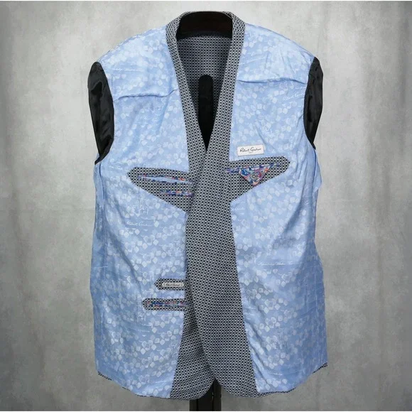 Robert Graham 52R Wool / Linen 50/50 Blend Blue Gray Mini Check Blazer Men's